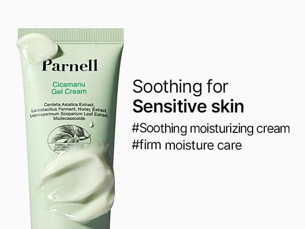 Parnell Cicamanu Gel Cream, Manuka Honey & Cica Moisturizer for Sensitive Skin. Hyaluronic Acid Soothing Face Cream (2.53 Fl Oz / 75ml)