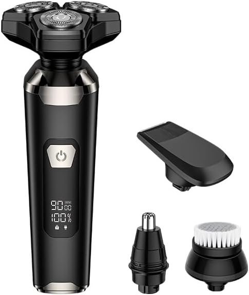 4-in-1 Electric Razor for Men, Magnetic Floating Heads, LED Display, IPX7 Waterproof, Travel Lock & Nose Trimmer - Complete Grooming Kit Gift Set