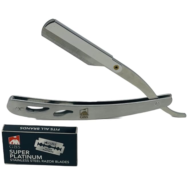 G.B.S Men Professional Shavette Barber Shaving Razor, Safety Locking and 20 Single Edge Lord Blades, Compliments and Wet Shaving Kit, Black Silver
