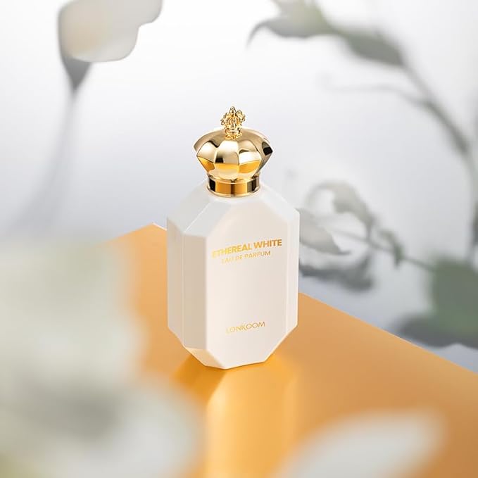 Lonkoom Ethereal White Perfume for Women, 3.4 Fl Oz/100ml Eau de Parfum Spray Long-Lasting Fragrance, Floral Fruity Gourmand Notes of Black Currant Pear Lris Jasmine Orange Blossom Praline, Vanilla
