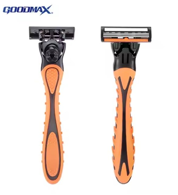 Triple Blade Razor for Men – Lubricating Strip Shaving System with Anti-Slip Handle & 6 Replacement Cartridges – Smooth & Comfortable Shave