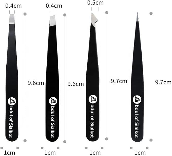 Eyebrow Tweezer Set for Women & Men - Professional Slant and Pointed Tweezers Set with Case - Precision Tweezers Kit for Facial Hair, Splinter and Ingrown Hair Removal (Black 4 piece)