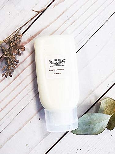 Butter Me Up Organics Natural Zinc Oxide Sunscreen SPF 45+, Reef-Safe, Non-Nano Mineral Sunblock, Water-Resistant with Shea Butter & Coconut Oil, Chemical-Free, Eco-Friendly 2oz Travel Squeeze Bottle