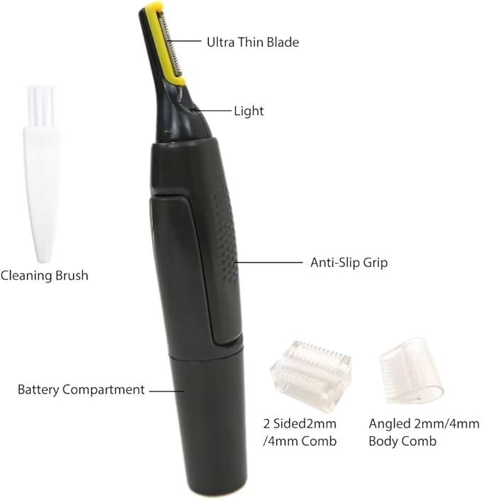 USonline911 2025 New Hair Trimmer Shaver Clipper for Men Women Ear Neck Eyebrow Trimmer Shaver Man Clean Trimer Razor 2 x Brush Heads & 1 x Hair Brush Gray Non-Slip G rip