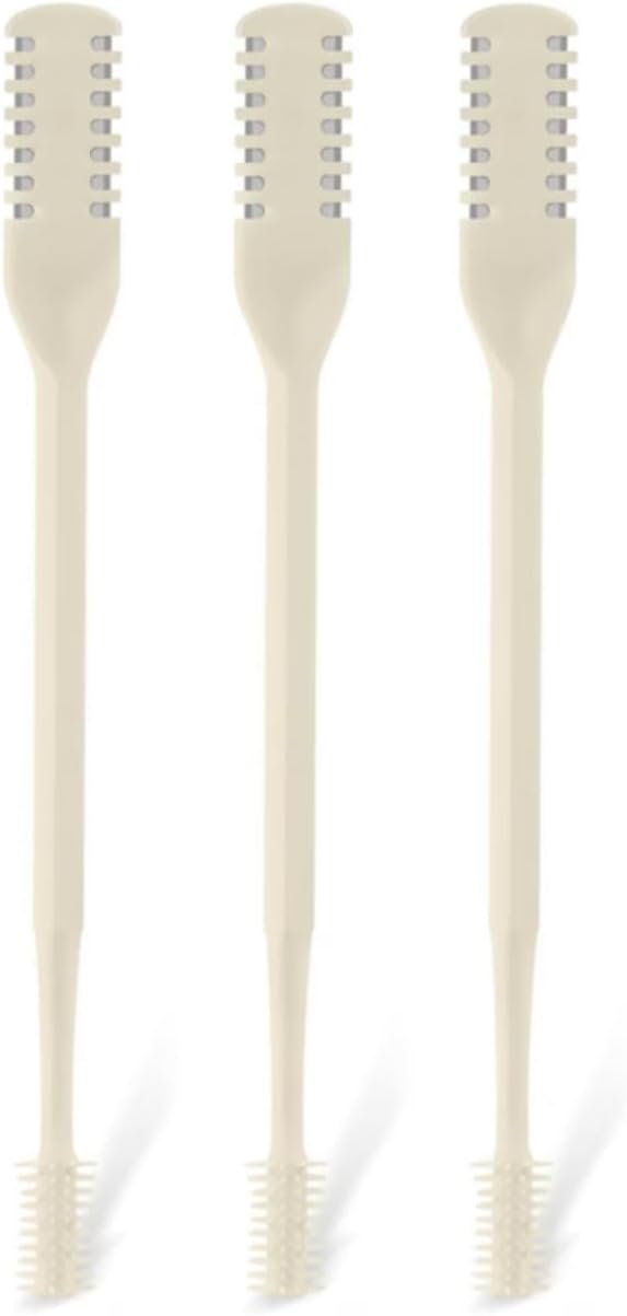Nasal Hair Cutter – Double-Sided Manual Nose Hair Trimmer for Men & Women, Portable Razor & Remover, Safe Stainless Steel Nose Hair Knife for Travel & Daily Grooming (Beige, 3 pcs)