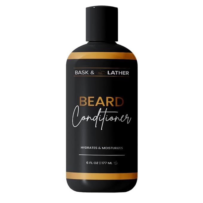 BASK & LATHER Beard Conditioner for Men with Coconut Oil, Shea Butter, Beard Softener & Moisturizer, Deep Cleans and Softens All Hair Types, Conditioning & Hydrating Beard Care, Sulfate Free, 6 fl oz
