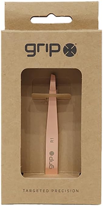 Grip Tweezer Slanted Tip Rose Gold R1 – Precision Stainless Steel Tweezers for Eyebrow Shaping & Facial Hair Removal – Salon-Quality Rose Gold Finish with Slanted Tip