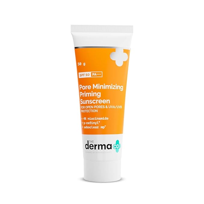 The Derma Co Pore Minimizing Priming Sunscreen with SPF 50 & PA+++ | Reduces Pore Size & Excess Oil | 2-in-1 Primer with SPF | Matte Finish with No White Cast | 1.76 Oz/50g