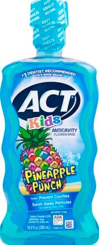 ACT Kids Anticavity Fluoride Rinse Pineapple Punch 16.9 fl. oz. Accurate Dosing Cup, Alcohol Free (Pack of 2)