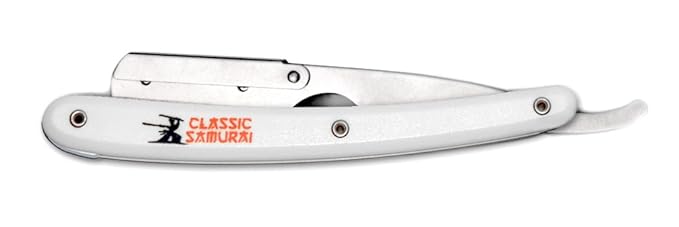 Stainless Steel Professional Barber Folding Straight Edge Razor with 200 Count Lord Single Razor Blades (White)