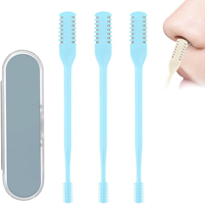 Nasal Hair Cutter, 2-in-1 Nasal Hair Cutter with Cleaning Brush,2025 Upgrade Manual Nasal Hair Cutter, 360° Rotating Nose Trimmer Remover Tool, Double Sided Nose Hair Knife for Women Men (Blue, 3PC)