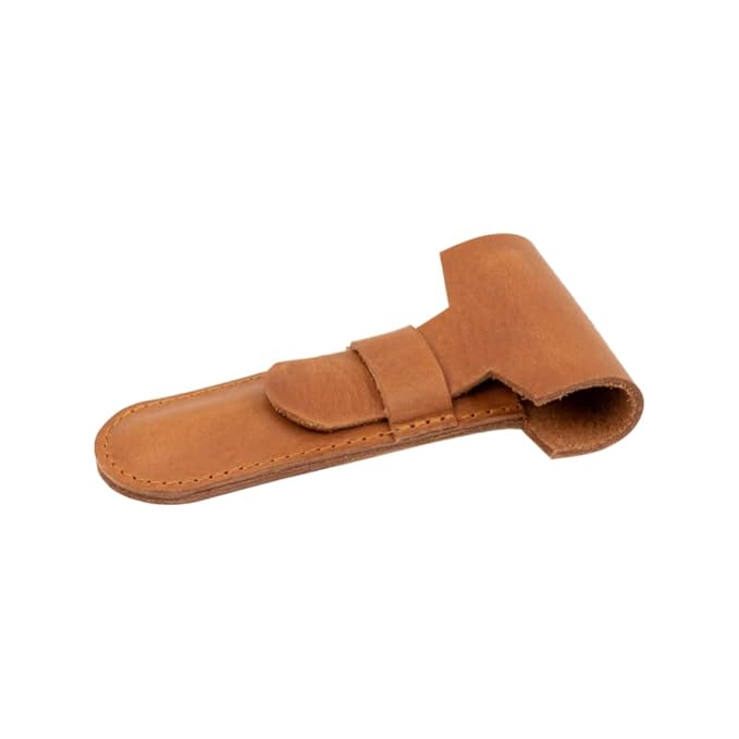MERKUR Brown Leather Razor Case – Vegetable-Tanned Cowhide, Precision Fit for Safety Razors up to 110 mm, Protective Travel Cover, Made in Germany