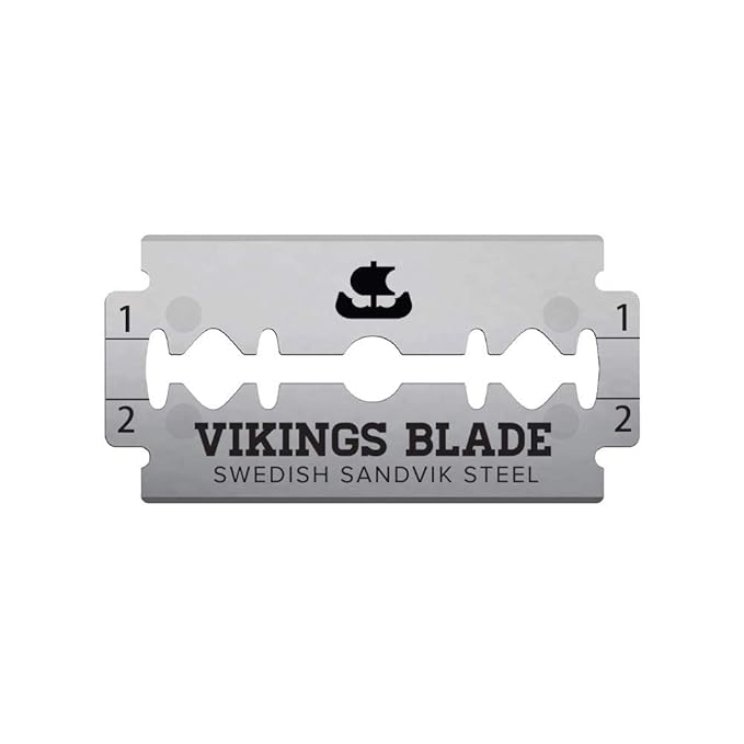 VIKINGS BLADE Double Edge Safety Razor Blades, 10x Blades, Swedish Steel + Platinum Coated, Replacement Razor Blades & Refills (Semi-Aggressive & Safe)