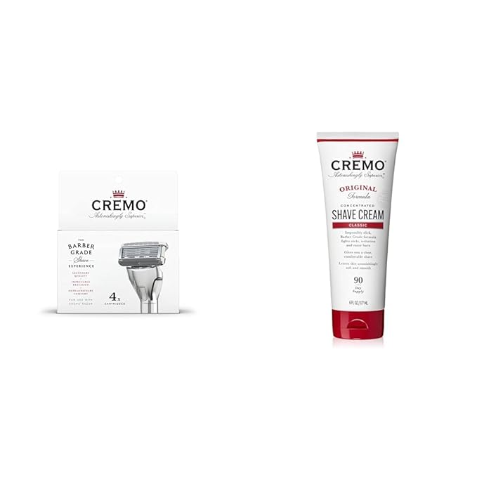 Cremo Astonishingly Superior Razor Refills, (4 Pack) & Barber Grade Original Shave Cream, Astonishingly Superior Ultra-Slick Shaving Cream for Men, Fights Nicks, Cuts and Razor Burn, 6 Fl Oz