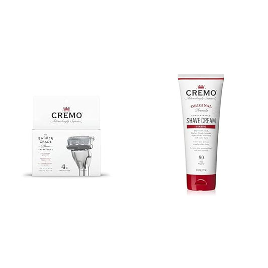 Cremo Astonishingly Superior Razor Refills, (4 Pack) & Barber Grade Original Shave Cream, Astonishingly Superior Ultra-Slick Shaving Cream for Men, Fights Nicks, Cuts and Razor Burn, 6 Fl Oz