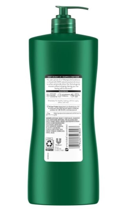 Suave Natural Sweet Coconut 2 In 1 Shampoo & Conditioner with 100% Natural Coconut, for Softening and Shining Hair, No Dyes, No Parabens, No Phthalates, 28 Oz (Pack of 4)