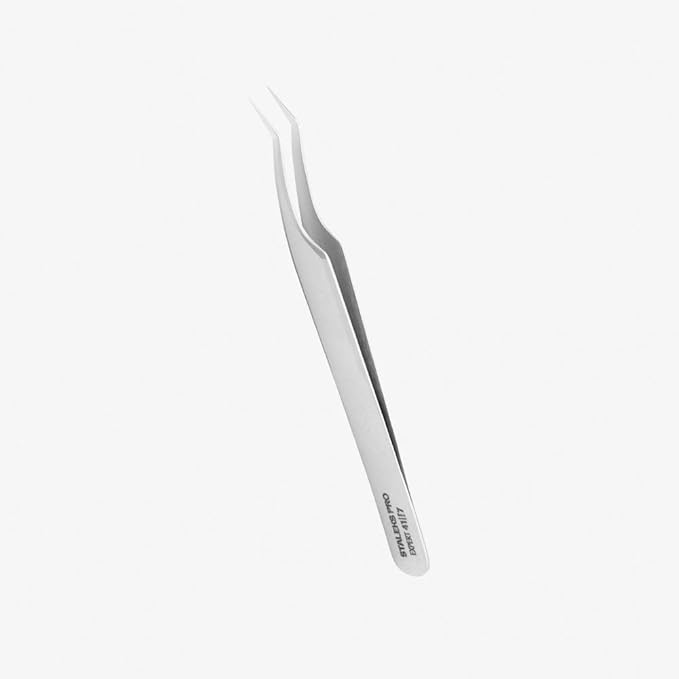 STALEKS PRO Expert 41 Type 7 Professional Eyelash Tweezers (L-Shaped 30°) – Stainless Steel for 2D-8D Volume & Extended Reach Lash Extensions