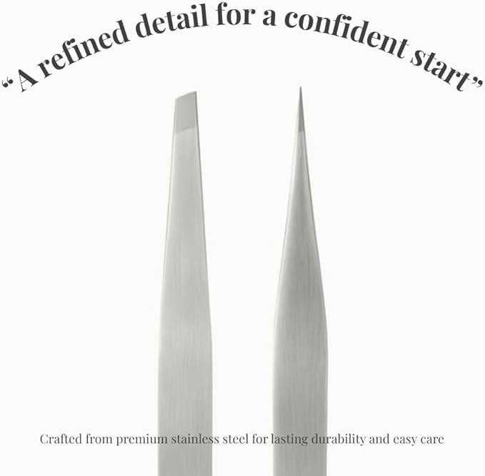 THEMOA Precision Tweezers Set – Stainless Steel Pointed & Slant Tip Tweezers for Eyebrow, Facial Hair, Ingrown Hair, Professional Beauty Tool with Case
