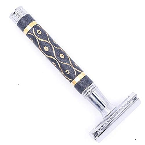 Parker 65R Super Heavyweight Double‑Edge Safety Razor – Sandstone‑Textured Brass Handle for Precise Grip & Control, 4" Long Handle – Includes 5 Premium DE Blades