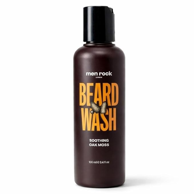 Men Rock Soothing Beard Wash - Oak Moss - Moisturizing Beard Wash for Men - Mens Skincare Products - Facial Hair Shampoo and Cleanser - 3.4 oz