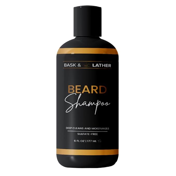 BASK & LATHER Beard Shampoo for Men, Beard Wash Gently Deep Cleans and Removes Buildup for All Hair Types, Conditioning & Hydrating Beard Care with Natural Ingredients, Sulfate Free, 6 fl oz