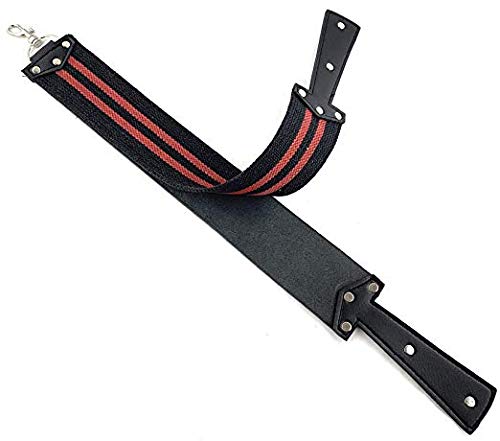 G.B.S Stylish Leather Strop for Straight Razor Sharpening & Smooth Cowhide & Dual Strop with Swivel Pivot Rings, Woven Strop Sharpening Strap Professional (Black with Red Strips)