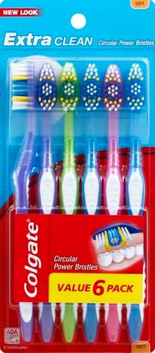 Colgate Extra Clean Toothbrush, Soft Toothbrush for Adults, 6 Count (Pack of 2), Packaging May Vary