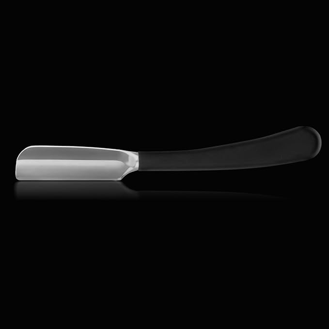Straight Edge Shaving Razor for Men, Professional Silicone Handle Stainless Steel Barber Razor - Salon Cut Throat Shavette with 15 Guarded Blades (Silver)