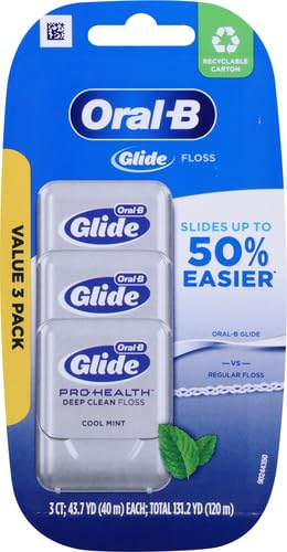 Oral-B Glide Pro-Health Dental Floss, Cool Mint, 40 M, 3 Count | Deep Clean | Pack of 2