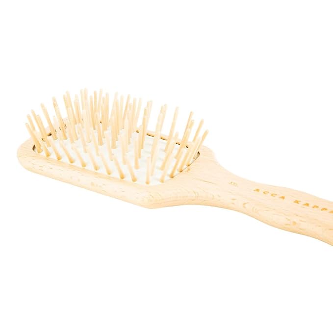 ACCA KAPPA Natural Paddle Hair Brush Travel Size Wooden Pins Beechwood Anti-Static Scalp-Massage Detangler