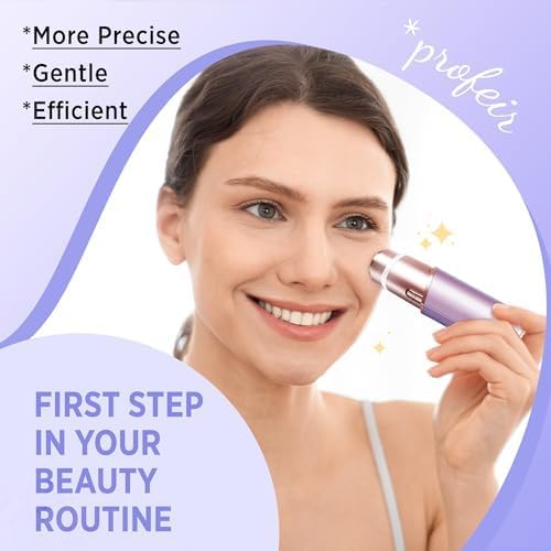 Profeir Facial Hair Removal for Women: Electric Razor for Smooth Skin Painless Trimmer Rechargeable Shaver for Upper Lip Peach Fuzz Chin Pocs Hair at Home Travel Gifts for Women(Purple)