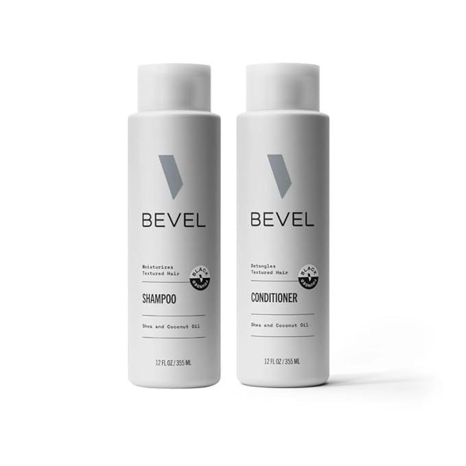 Bevel Shampoo and Conditioner Set for Men - Hair Wash Bundle Pack with Shea Butter and Coconut Oil Moisturizes and Detangles Textured Hair - 12 oz