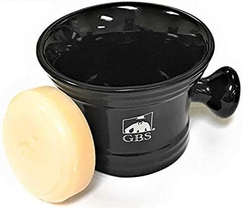 G.B.S Men's Black Ceramic Shaving Soap Bowl and Mug, Knob Handle, 3 Ounces