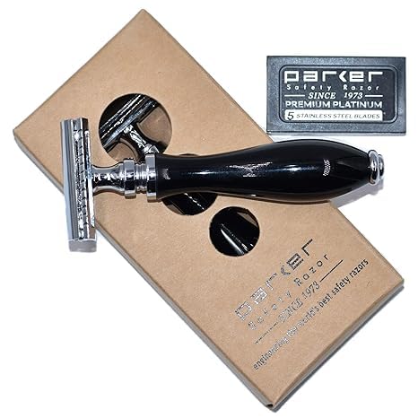 Parker 111B Ebony Handle Three‑Piece Double‑Edge Safety Razor – Elegant Weighted Scratch‑Resistant Shaving Razor with Premium Blades