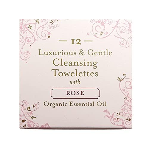 Cleansing Towelettes Organic Essential Oils Biodegradable (Rose) 12 Pack For Face and Body - Wet Wipes