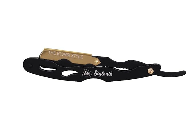 Professional Straight Edge Barber Razor – 60 Single/30 Double-Sided Stainless Steel Blades for Men & Women, with Leather Case (Gold)
