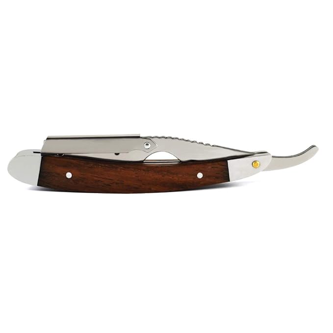 Professional Heavy Steel Hair Shaving Razor Straight Edge Brown Wood Handle Men Cut Throat Shaver + FREE Blades