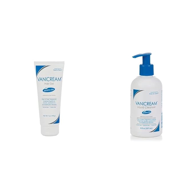 Vanicream Sensitive Skin Hair Gel 7 Oz and Facial Cleanser 8 Oz Bundle