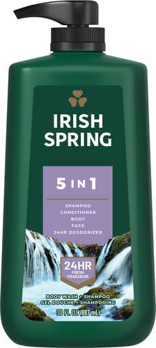 Irish Spring 5 in 1 Body Wash for Men | 24 Hour Freshness | For Body Face Hair | Biodegradable Ingredients | 30 Oz Pump 2-Pack