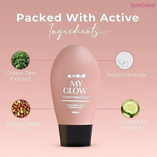 My Glow Tinted Sunscreen SPF 30 Moisturizer 60 ml Medium Shade | Natural Glowy Finish | Intense Hydration & UVA/UVB Protection | Sweat resistant | Niacinamide Cream For Men & Women