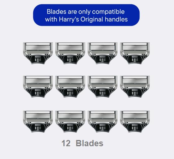 Razor Blade Refills, Harry Razor Blade Refills 12 Count, Sharper 5-Blade, Close and Comfortable Shave - Compatible