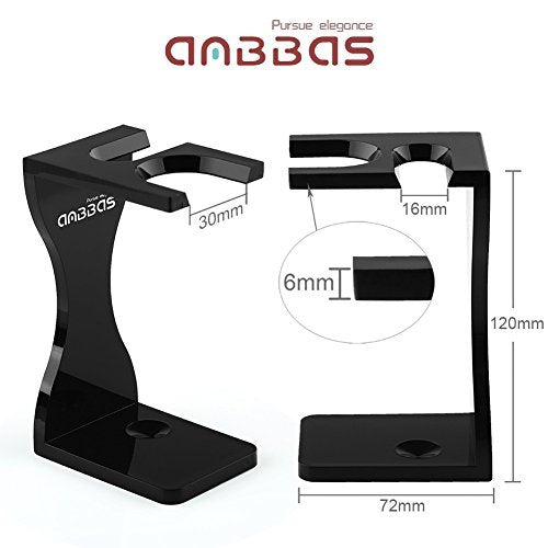 Anbbas Pure Badger Shaving Brush with Wood Handle and Shaving Bowl 2 Layers Stainless Steel,Black Acrylic Thicken Shaving Stand for DE Razor
