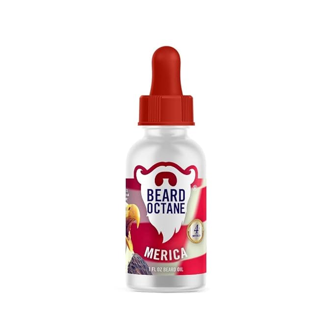 Beard Octane: Merica - Natural Beard Oil w/Argan Oil - 1 Oz - Promotes Healthy Softer Beards - Made in USA - Premium Handcrafted Beard Care