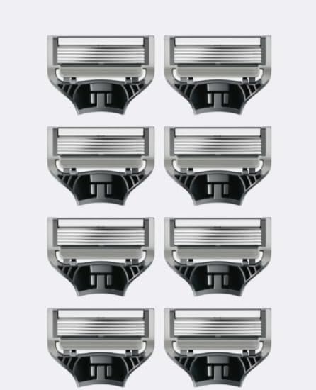 Men’s Razor Blade Refills (8 Pack), 5-Blade Cartridges with Precision Trimmer, Smooth & Close Shave, Long Lasting Sharp Blades, Compatible with Standard Razor Handles for Men Grooming