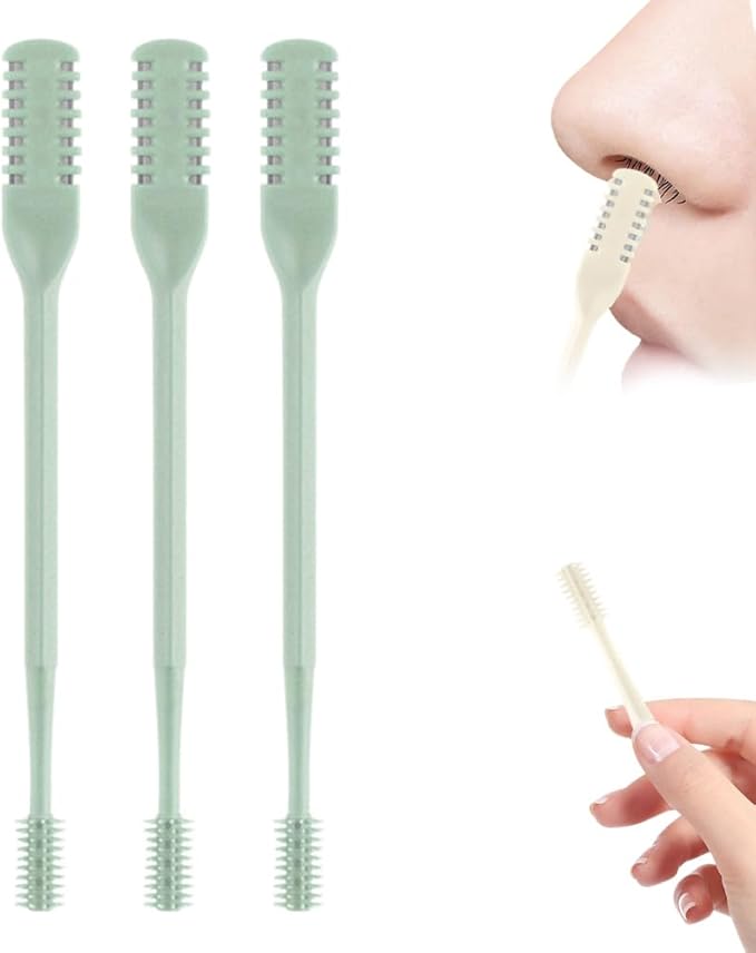 2025 Upgraded Nasal Hair Cutter, 2-in-1 Professional Nostril Hair Remover Tool, Sharp & Safe Double Sided Knife, 360° Rotating Nose Hairs Removal Trimmer Travel Essentials (Green, 3PCS)