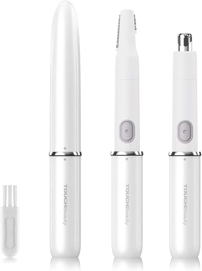 TOUCHBeauty Face Eyebrow Nose Ear Hair Trimmer, All-in-ONE Hair Remover for Women & Men, Dual Blades Shaver Battery Powered Upgraded Version TB-1458(White)