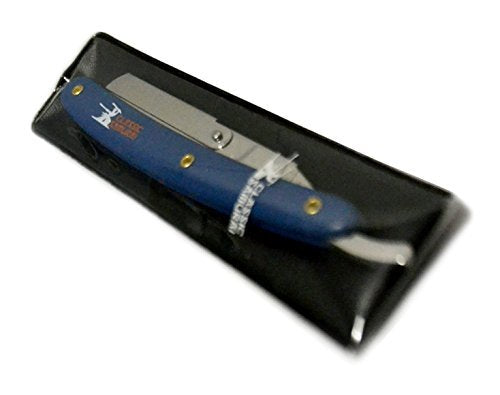 Stainless Steel Professional Barber Folding Straight Edge Razor Shavette Men's Shaving Kit with 100 Count Lord Platinum Single Edge Razor Blades (Blue)