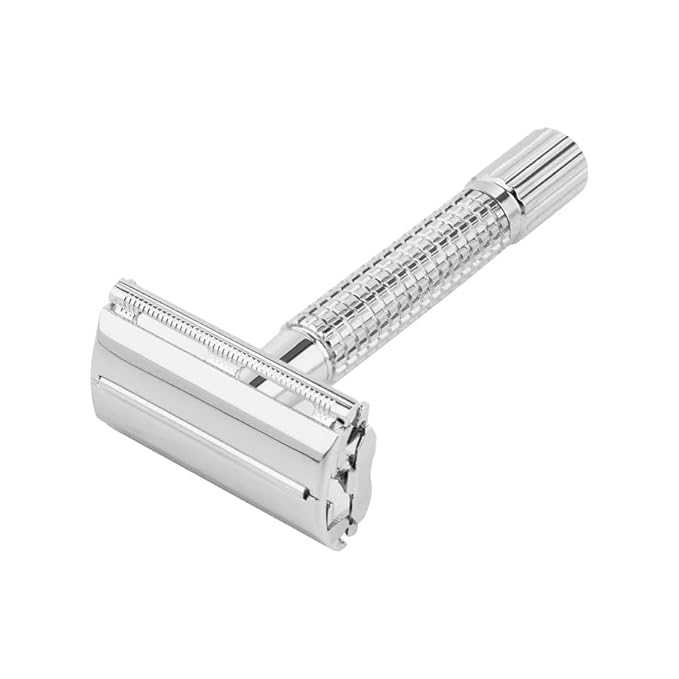 Stainless Steel Double Edge Razor Blades with Mirrored Travel Case, Butterfly Open Razor with Disposable Blade Refill for Clean Shaving Razor for Men, Women