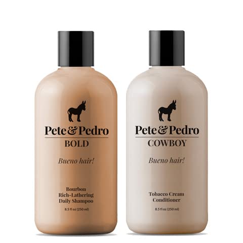 Pete & Pedro Bold & Cowboy Hair Care Daily Shampoo & Conditioner Set | Macho, Manly Bourbon& Tobacco Scent – Smells Incredible | Amazing Lather, Hydrates Hair | As Seen On Shark Tank, 8.5 oz. Each