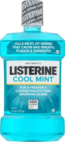 Listerine Cool Mint Antiseptic Mouthwash, Daily Oral Rinse Kills 99% of Germs that Cause Bad Breath, Plaque and Gingivitis for a Fresher, Cleaner Mouth, Cool Mint Flavor, 1.5 L (Pack of 2)